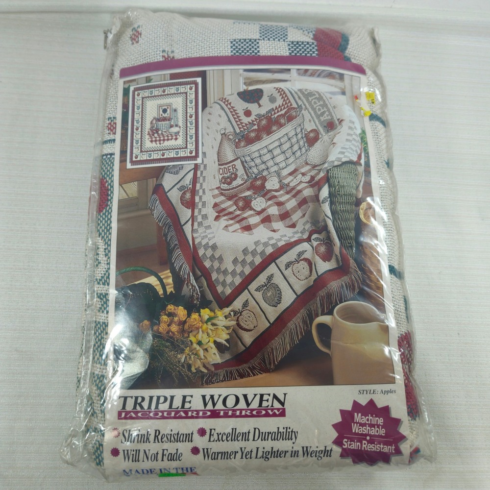 NEW American Weavers Vintage 1995 Woven Jacquard Throw Blanket Apples COUNTRY